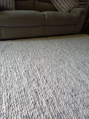 £250 • Buy Clearance £250  BRAIDED WOOL RUG. HANDMADE. 20MM THICK PILE! NW03 NATURAL/GREY.