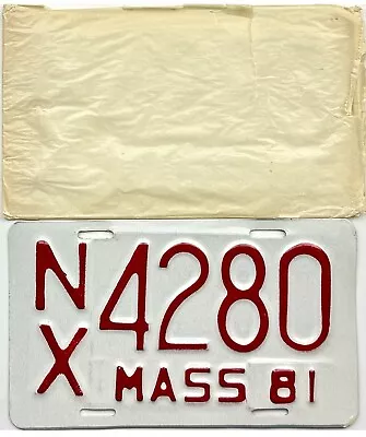 *99 CENT SALE*  NOS 1981 Massachusetts MOTORCYCLE License Plate #NX 4280  NR • $0.99