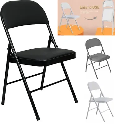 Portable Folding Chair Soft Thick Padded Faux Leather Seat Home Office Camping • £19.89