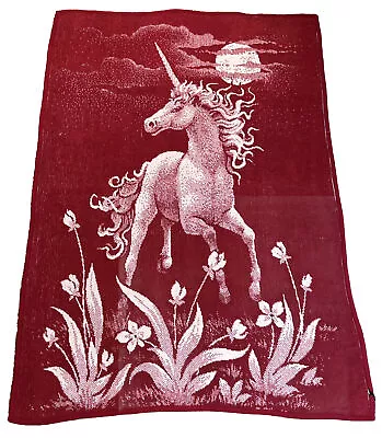 Vintage Revert Unicorn Reversible Acrylic Blanket 57” X 84” Needs Repair Read • $21