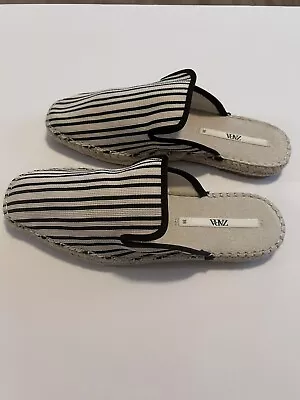 Zara Stripped Fabric Espadrilles Mules Size 38  US - 7.5  NWOT • $35.10