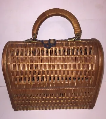 Vintage Wicker Basket Purse Box Rounded Top W/ Handle • $12.79