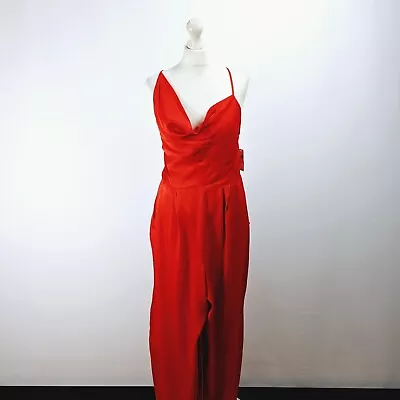 Anthropologie Strappy Cowl Neck Wide Leg Red Jumpsuit Size UK 14 NEW • £45