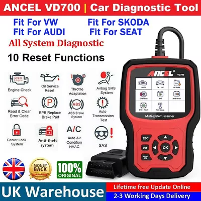 ANCEL VD700 For VW Car OBD2 Scanner Fault Code Reader All System Diagnostic Tool • £77.99