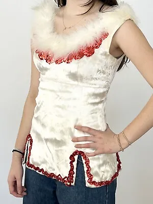 VTG White Furry Dance Majorette Baton Costume Handmade S Top Xmas • $24.64