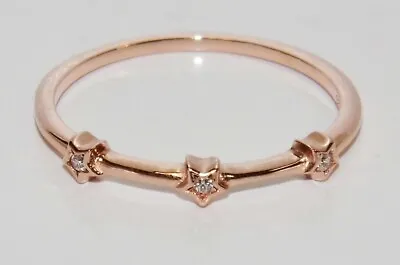 £12.95 • Buy 9ct Rose Gold On Silver STAR Stacker Band Ring - ALL SIZES - Simulated Diamond