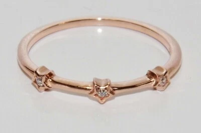 £12.95 • Buy 9ct Rose Gold On Silver STAR Stacker Band Ring - ALL SIZES - Simulated Diamond