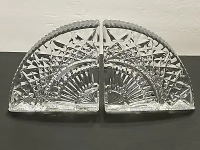 2 WATERFORD Heavy Cut Crystal QUADRANT Bookends Boxed Pair Fan Style Ireland • $142