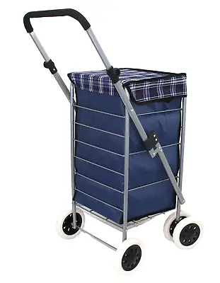 Heavy Duty Lightweight 6 Wheel Shopping Trolley Mobility Laundry Cart Case Navy • £39.99
