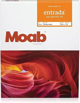 Moab Entrada Rag Bright 190 100% Cotton Fine Art Archival 8.5X11 White  • $67.78