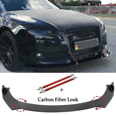 For Audi A3 A4 A5 A7 Q3 8P RS5 S3 S4 Carbon Fiber Front Lip Splitter +Strut Rods • $83.79