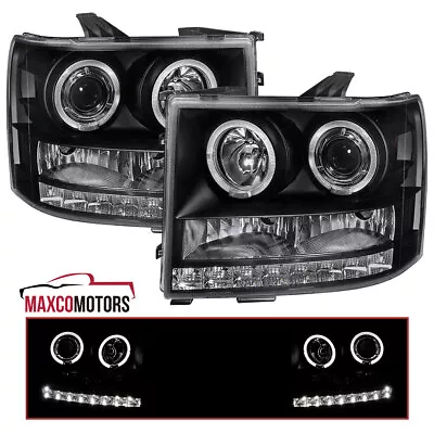 Black Projector Headlights Fits 2007-2013 GMC Sierra 1500 2500HD 3500HD LED Halo • $138.14