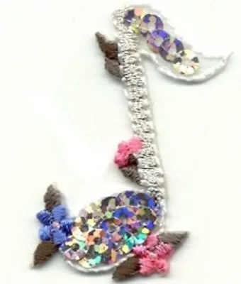 SEQUIN MUSICAL NOTE IRON ON APPLIQUE 1 1/2 X 1 3/4 Inch • $2.39