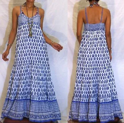 Ethnic Vtg 70's India Cotton Gauze Hippie Paisley Bohemian Gypsy Maxi Boho Dress • $65.21