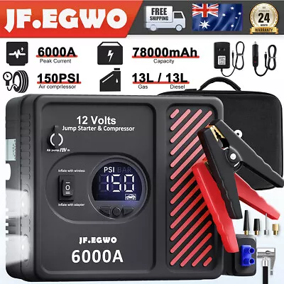 Portable 6000A  Car Jump Starter Power Bank Battery With 150PSI Air Compressor • $186.26