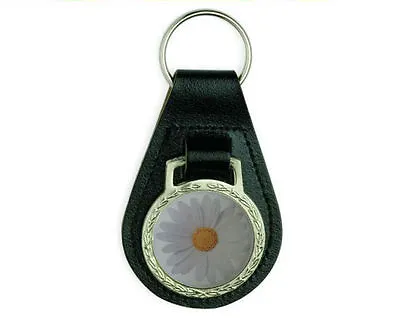 White Daisy Camper Van & Beetle Black Leather Keyring • £4.99