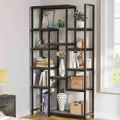 6 Tier Bookcase 71  Tall Industrial Bookshelf With 12 Open Display Rack Shelf • $96.98