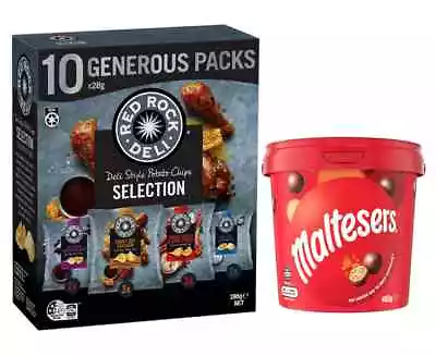 Chips Chocolate Snack Pack Red Rock Deli 10 Packs & Maltesers Party Bucket 465 • $25