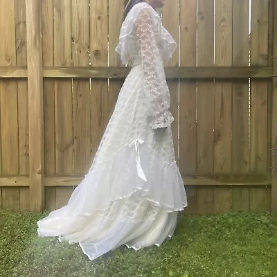 Vintage Bridallure Alfred Angelo Long Sleeve Romantic Ruffle Wedding Dress Lace • $199.99