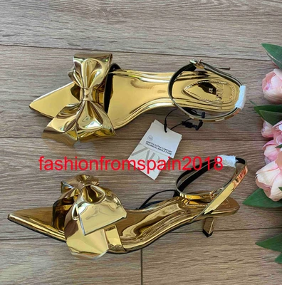 $79.99 • Buy Zara New Woman Strappy Mid-heel Metallic Sandals With Bow Gold 35-42 3376/210