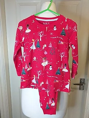 Girls Red Christmas PJs Pyjamas 18-24 Months New M&S • £6