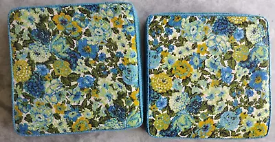 Set 2 Mid Century Modern MCM Blue Nubby Floral Lawn Chair Outdoor Cushions 21  • $99