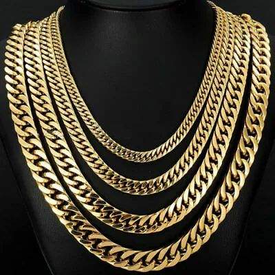 Women Men's Gold Plated Stainless Steel Curb Cuban Link Chain Necklace Jewelry • $8.54