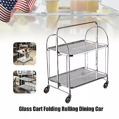 Rolling Storage Serving Cart Bar Trolley Cart Dining Folding Car Cart Portable • $119.70