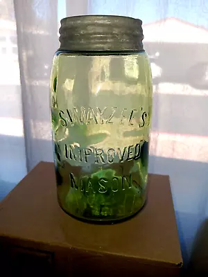 Vintage SWAYZEE'S IMPROVED MASON Qt APPLE GREEN Fruit Jar • $58