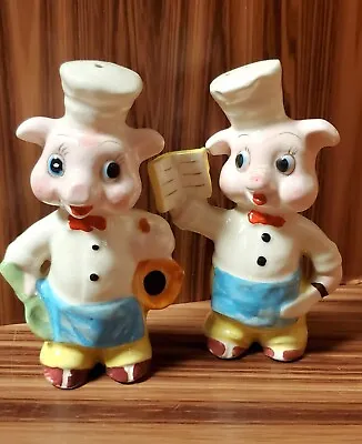Anthromamorphic Vintage Pig Salt And Pepper Shakers As Chefs Made In Japan. • $13.50