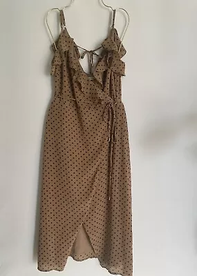 Avery The Label Size 8 Wrap Dress Polyester Lined Brown Spot Summer Strappy • $5
