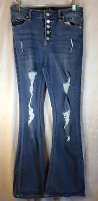 Indigo Rein Womens Jeans Size 7 Flare Leg Distressed M Wash Button Fly Hippie • $16