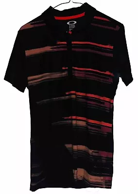 Oakley Striped Polo Golf Shirt Men's Medium Regular Fit Black Excellent • $24.99