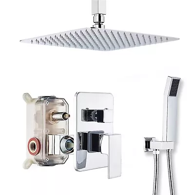 Chrome Shower Faucet System Set Rainfall Shower Head Combo Kit With Mixer Valve • $51.29