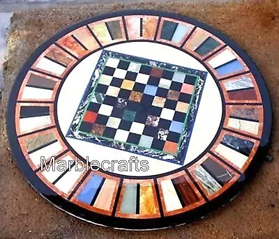 Round Marble Dinette Table Top Geometric Pattern Inlay Work Hallway Center Table • $1720