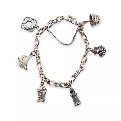 Vintage Sterling Silver Six Nautical Themed Charm Bracelet 6.25  • $84.50