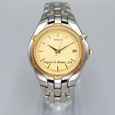 SEIKO Kinetic Mens Watch 5M62-0A89 Two Tone Silver Gold Dial With NEW CAPACITOR • $119.99