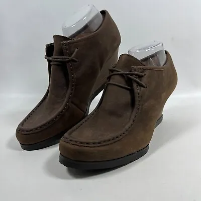 LAUREN RALPH LAUREN Bootie 11B Denver Moccasin Stacked Wedge Ankle Leather Brown • $39.99