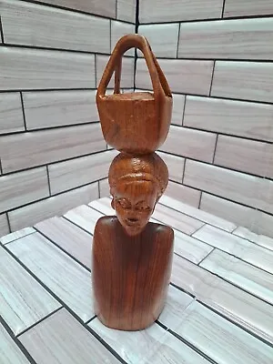 African Mozambique Native Woman VTG Hand Carved Wooden Statue Collection MelAnge • $42