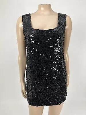 Vintage 80's 90's Ellen Tracy Women's Dress Evening Mini Prom Silk Sequin KK21 • $31.99