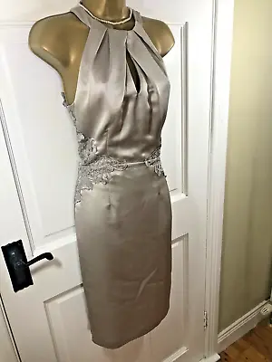 Coast Silver Grey Floral Lace Lined Halterneck Dress UK 8 Excellent Condition • £19.99