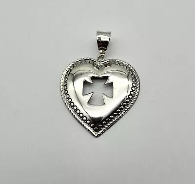 Vintage Sterling Silver Maltese Cross Cut-out Heart Pendant - 5.5g • $29