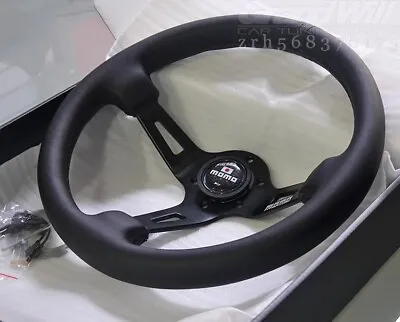MOMO Fullspeed 350mm 14' Genuine Leather Deep Cone 3.5' Sport Steering Wheel • $93.06
