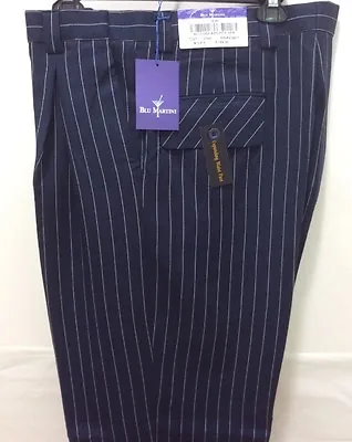 Men's Blu Martini Dress Pants Slacks Trousers Stripe Cuffed Bottoms Wide Leg New • $59.99