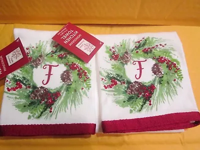 Set Of 2 Monogram Initial  F  Christmas Kitchen Towels New • $10.49
