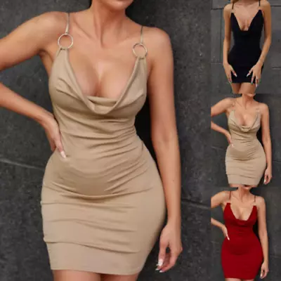 $19.94 • Buy Sexy Women Party V Neck Bodycon Mini Dress Ladies Sleeveless Clubwear Dress US