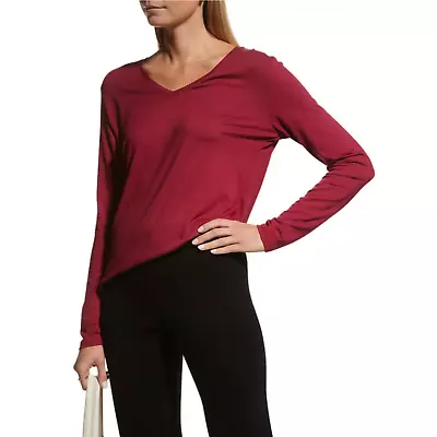 MAJESTIC FILATURES Size 1 (XS) Red Cotton Cashmere Long Sleeve Luxe Tee Top NWT • $130.50