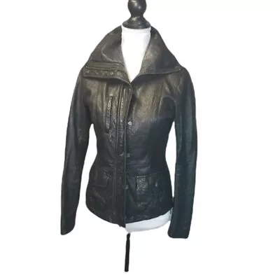 Vince Black Leather Shawl Collar Moto Motorcycle Womens Jacket XS • $250.98