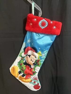 RARE Ruz Disney Christmas Holiday Stocking Mickey Mouse Holding Wreath 20  Long • $14.99