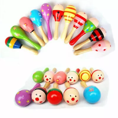 10/20x Musical Educational Toys Wooden Toy For Baby Kids Maracas Rattles Shakers • £15.99